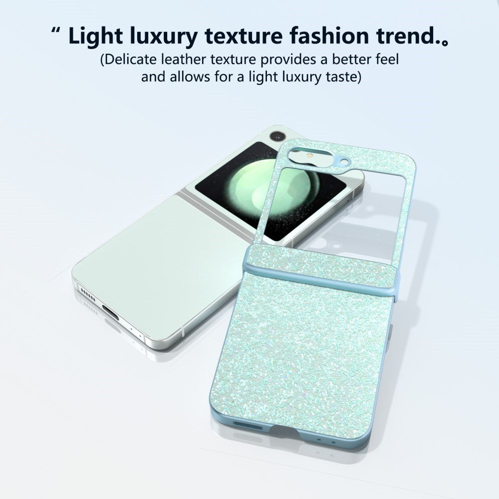 EIDERWOOD Samsung Galaxy Z Flip7 FE / Flip6 Leather Covered Sparkling Plastic Case - Mint Green
