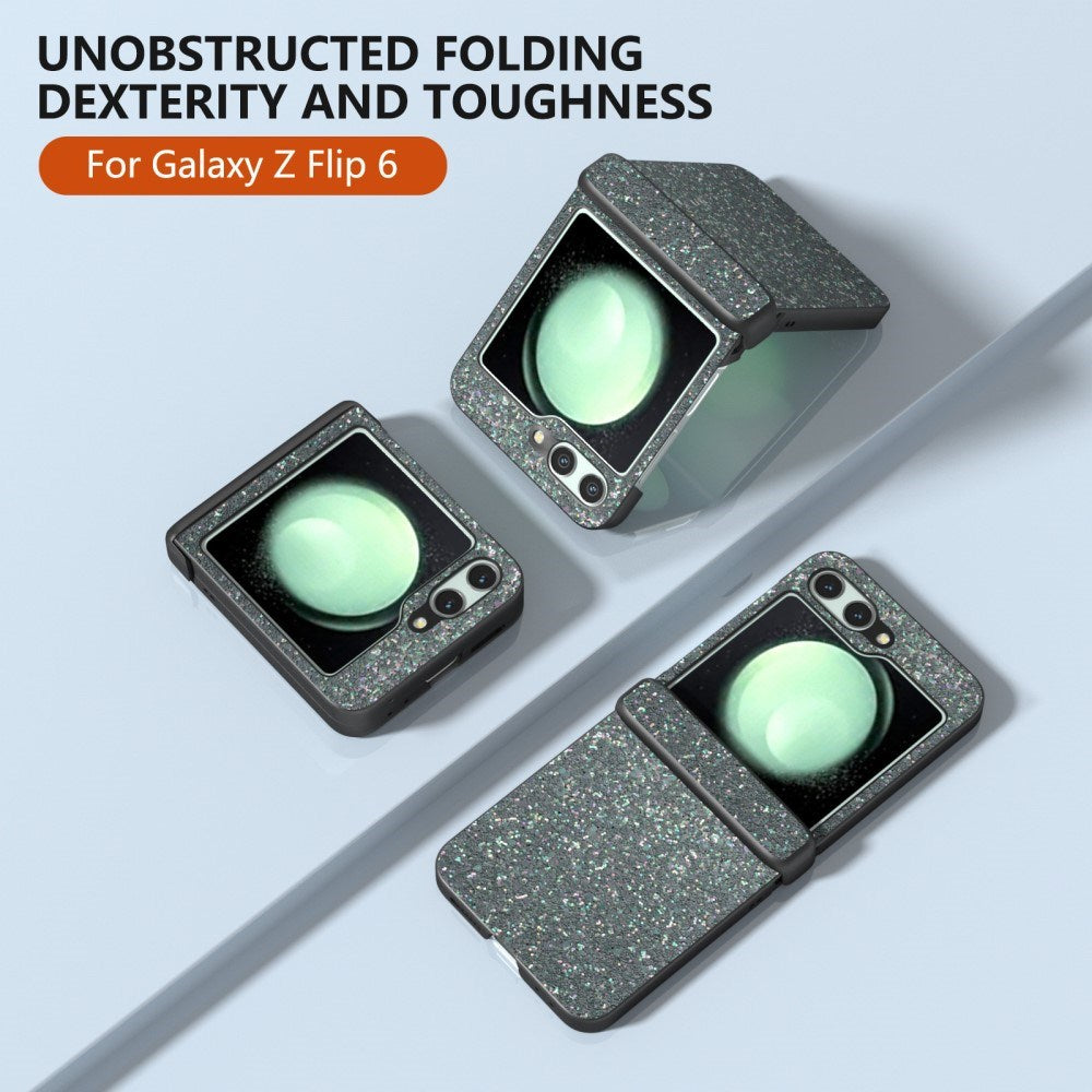 EIDERWOOD Samsung Galaxy Z Flip7 FE / Flip6 Leather Covered Sparkling Plastic Case - Black