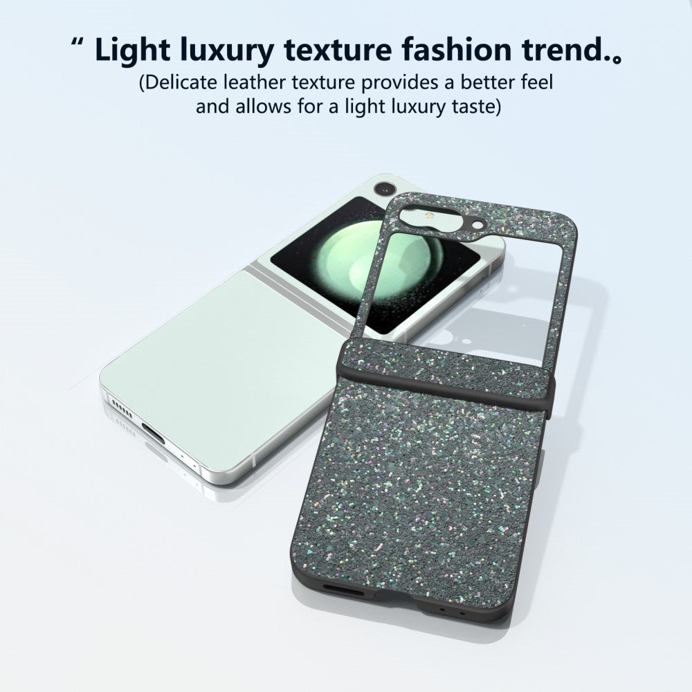 EIDERWOOD Samsung Galaxy Z Flip7 FE / Flip6 Leather Covered Sparkling Plastic Case - Black