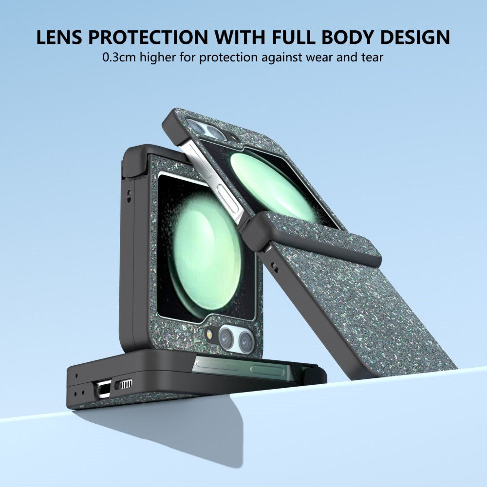 EIDERWOOD Samsung Galaxy Z Flip7 FE / Flip6 Leather Covered Sparkling Plastic Case - Black