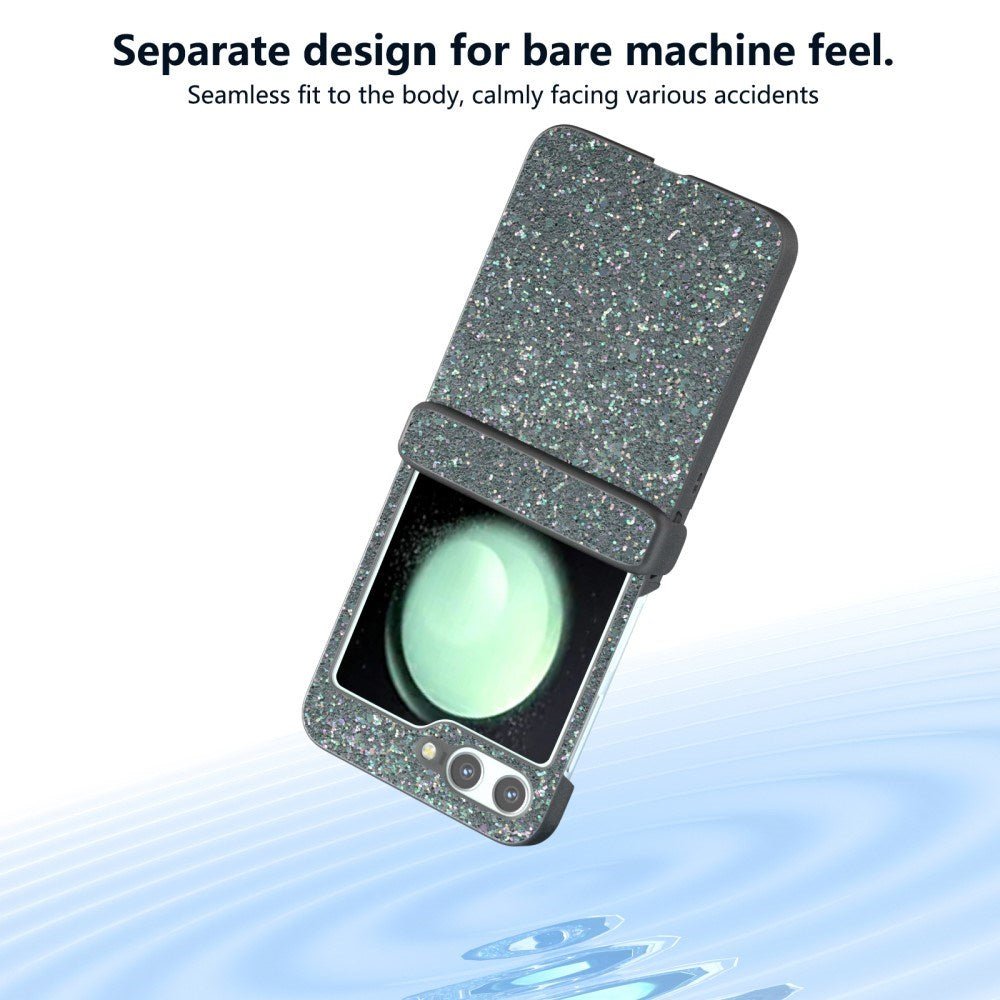 EIDERWOOD Samsung Galaxy Z Flip7 FE / Flip6 Leather Covered Sparkling Plastic Case - Black