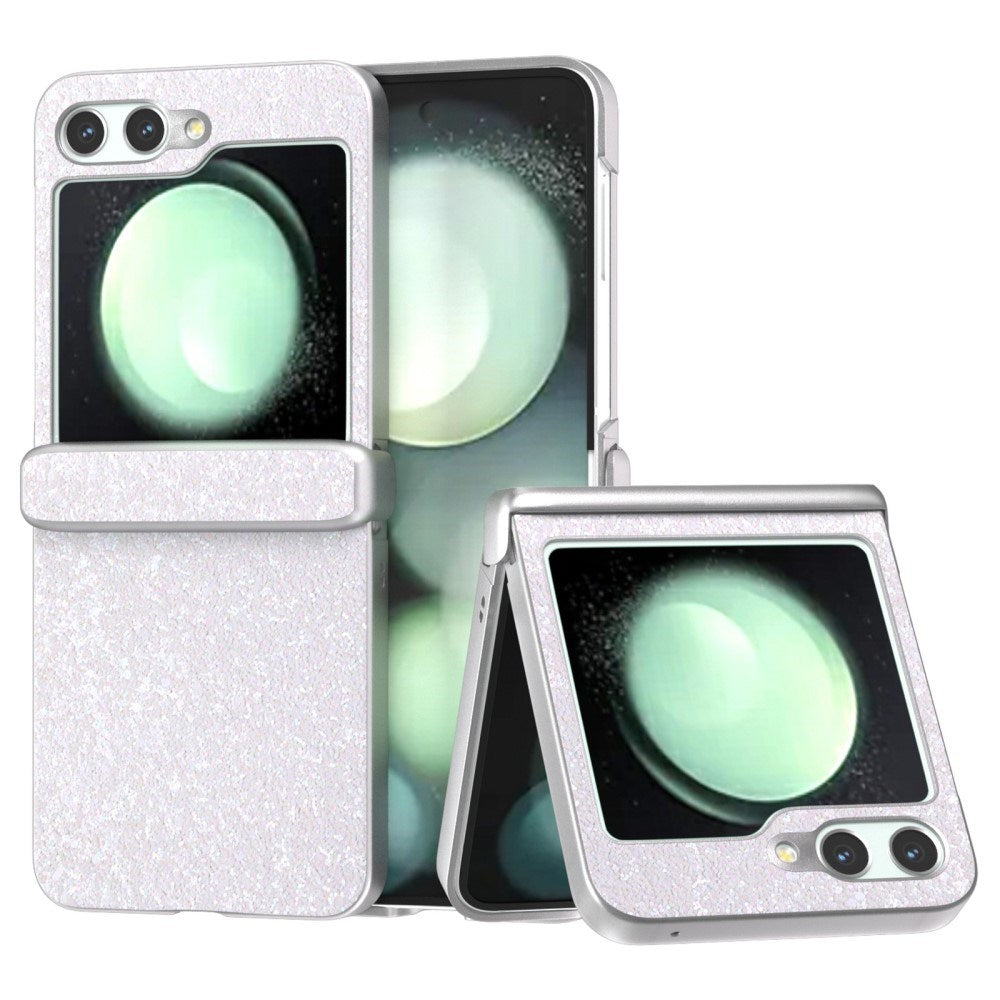 Samsung Galaxy Z Flip7 FE / Flip6 Leather Covered Sparkling Plastic Case - White
