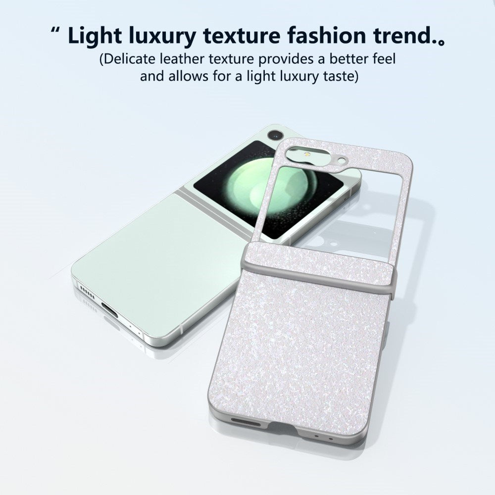 Samsung Galaxy Z Flip7 FE / Flip6 Leather Covered Sparkling Plastic Case - White