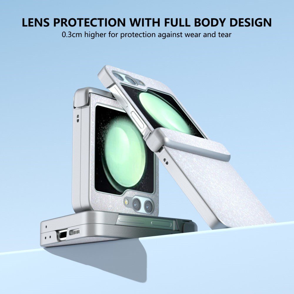 Samsung Galaxy Z Flip7 FE / Flip6 Leather Covered Sparkling Plastic Case - White