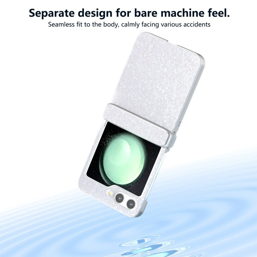 Samsung Galaxy Z Flip7 FE / Flip6 Leather Covered Sparkling Plastic Case - White