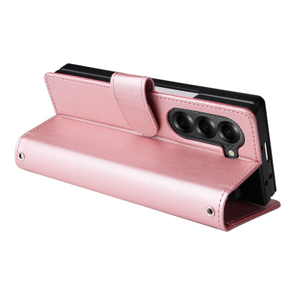 EIDERWOOD Samsung Galaxy Z Fold6 Faux Leather Flip Case with Card Holder & Strap - Pink