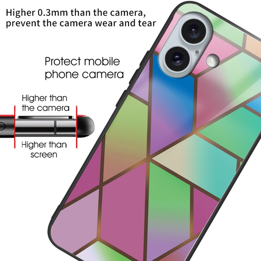 EIDERWOOD iPhone 16 Plastic Case w. Glass Back - Colorful Geometry