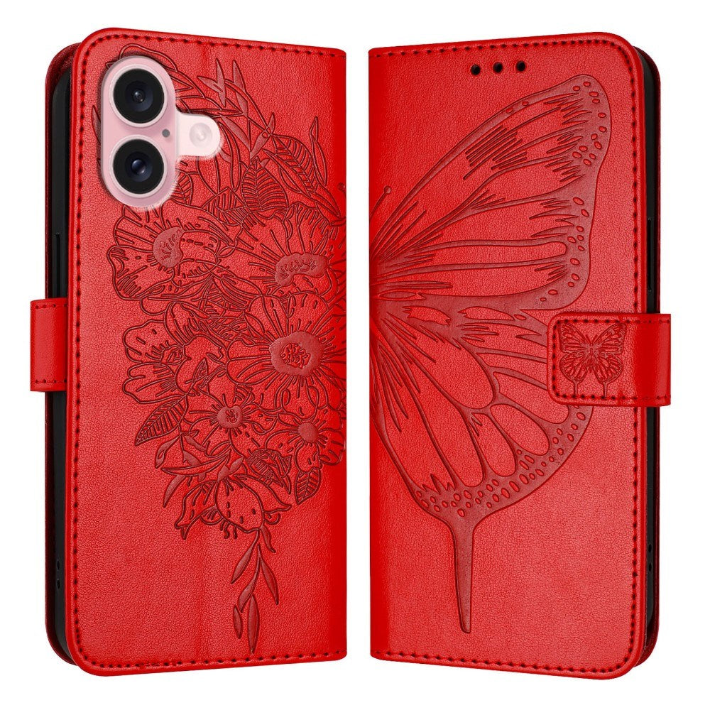 EIDERWOOD iPhone 16 Plus Faux Leather Case with Butterfly Print - Red