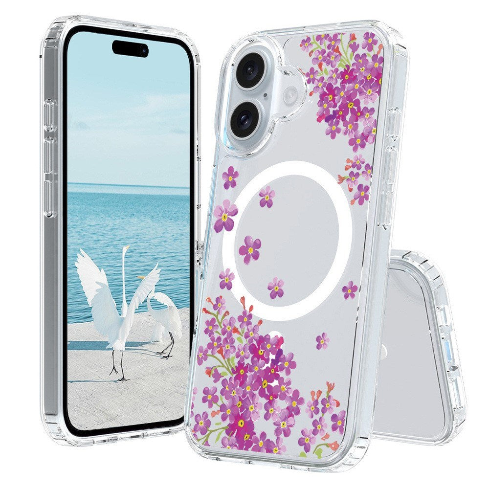 EIDERWOOD iPhone 16 Hybrid Plastic Case - MagSafe Compatible - Purple Flowers