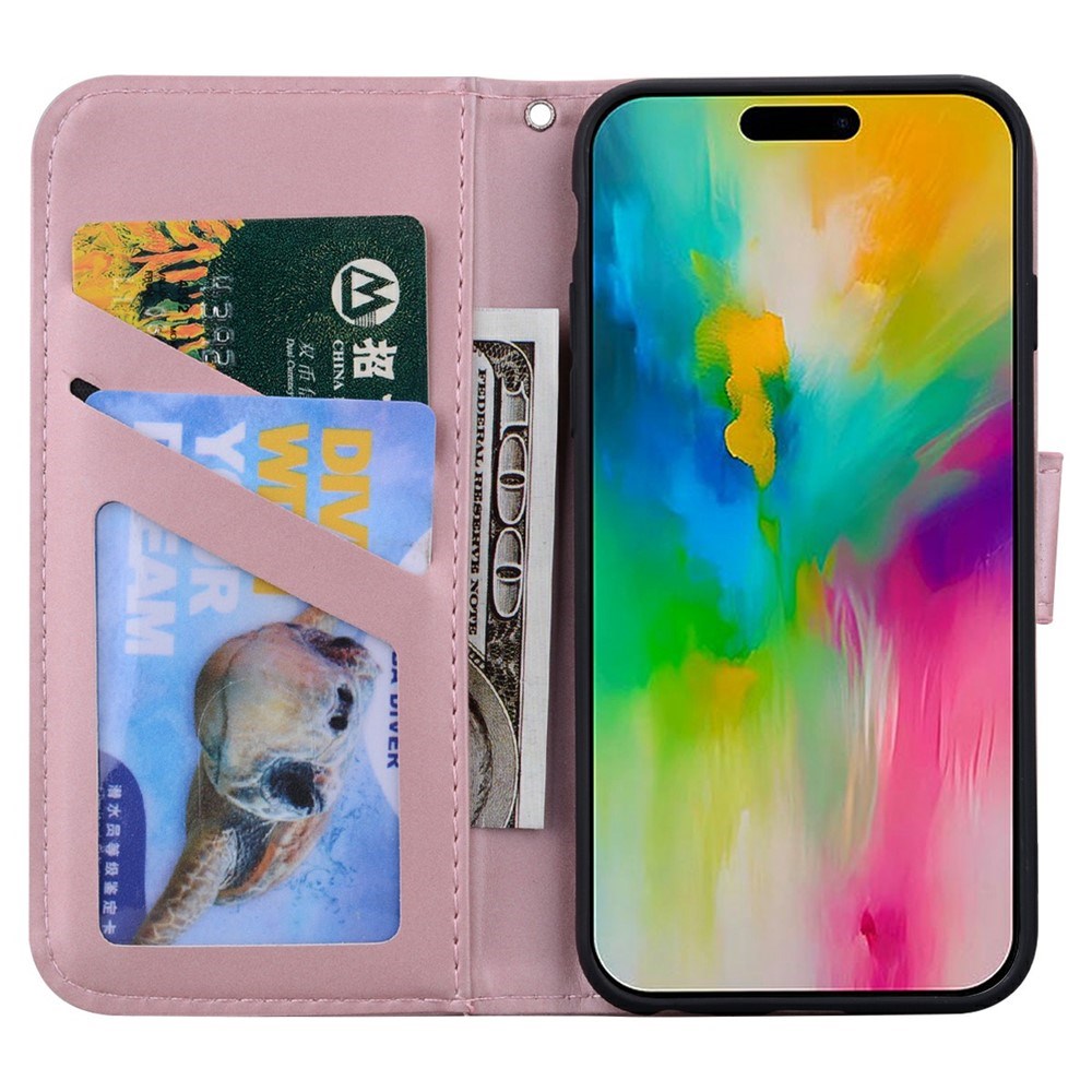 iPhone 16 Pro Faux Leather Flip Case with Character Design - Pink