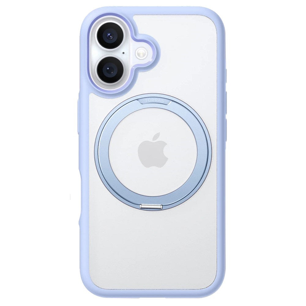 TORRAS iPhone 16 Hybrid Plastic Case with Rotatable Kickstand Ring - MagSafe Compatible - Transparent / Blue