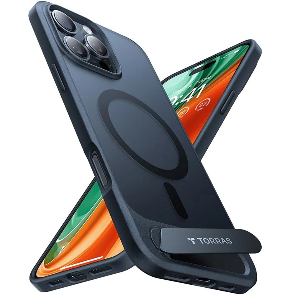 TORRAS iPhone 16 Pro Hybrid Case with Stand Function - MagSafe Compatible - Black