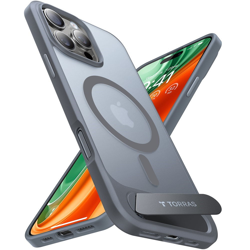 TORRAS iPhone 16 Pro Hybrid Case with Stand Function - MagSafe Compatible - Grey
