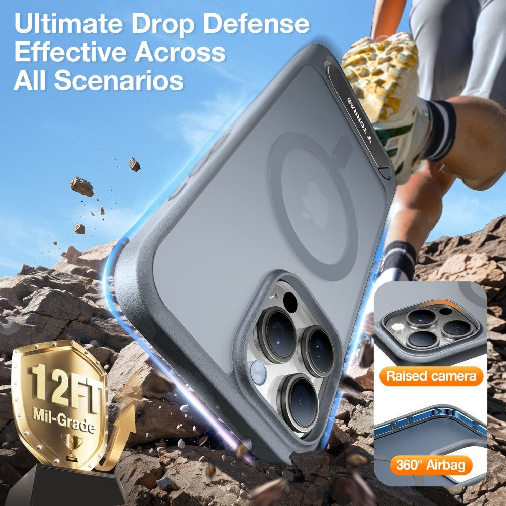 TORRAS iPhone 16 Pro Hybrid Case with Stand Function - MagSafe Compatible - Grey