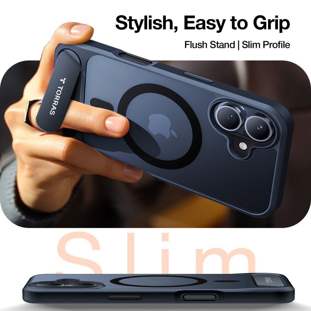 TORRAS iPhone 16 Hybrid Case with Stand Function - MagSafe Compatible - Black