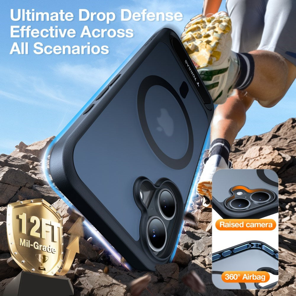 TORRAS iPhone 16 Hybrid Case with Stand Function - MagSafe Compatible - Black