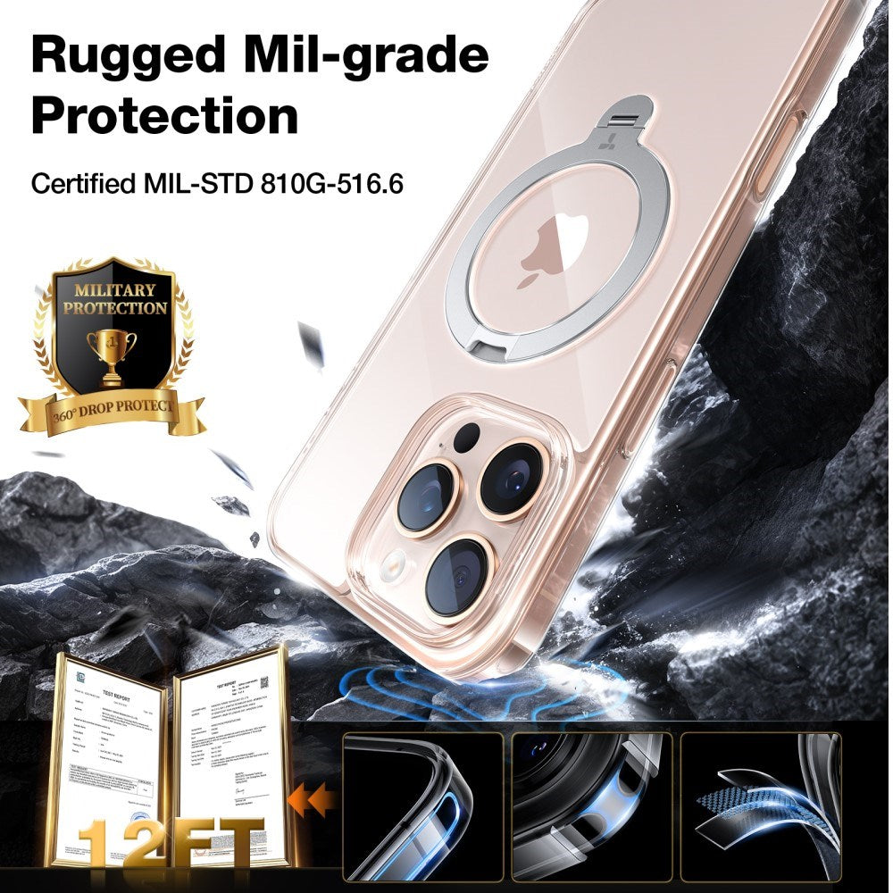 Torras iPhone 16 Pro Max Hybrid Plastic Case with Stand Function - MagSafe Compatible - Transparent