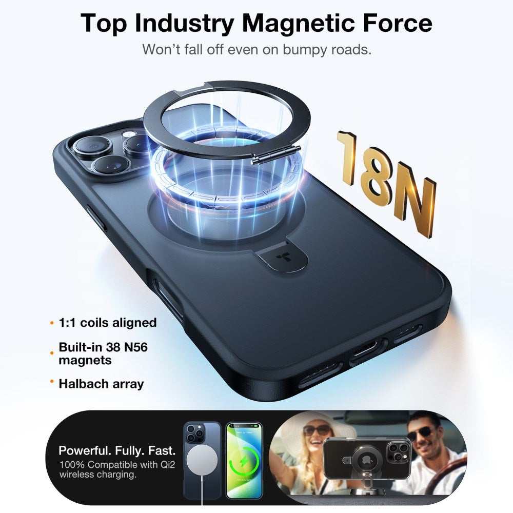 TORRAS iPhone 16 Pro Guardian Ostand Series Case with Kickstand - MagSafe Compatible - Black