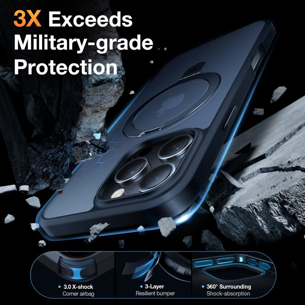 TORRAS iPhone 16 Pro Guardian Ostand Series Case with Kickstand - MagSafe Compatible - Black
