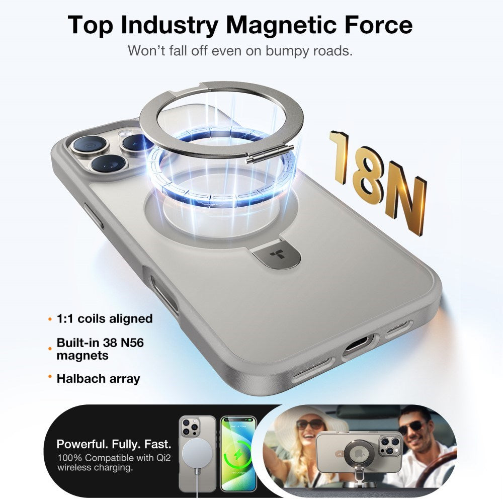 TORRAS iPhone 16 Pro Guardian Ostand Series Case with Kickstand - MagSafe Compatible - Grey