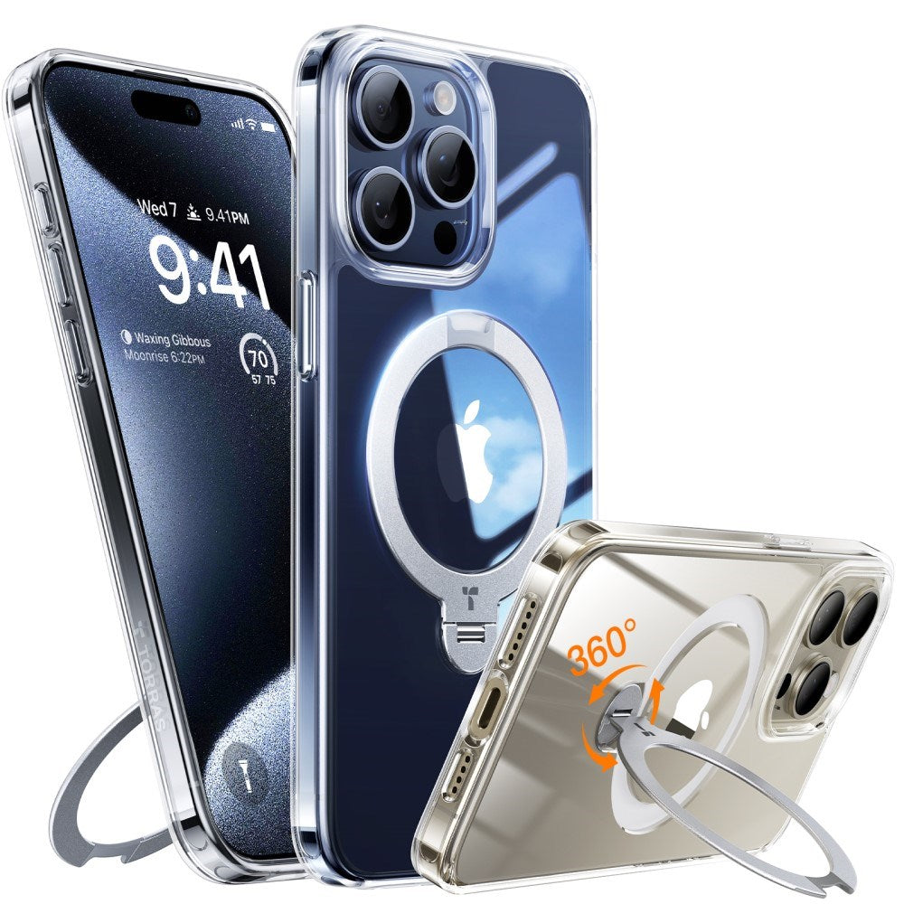 TORRAS iPhone 15 Pro Hybrid Plastic Case with Stand Function - MagSafe Compatible - Transparent