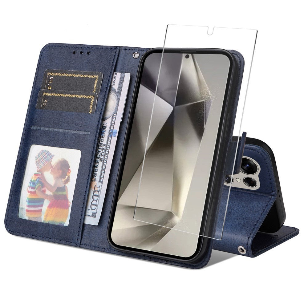 EIDERWOOD Samsung Galaxy S25 Ultra 2-in-1 Faux Leather Flip Case with Screen Protector Glass - Blue