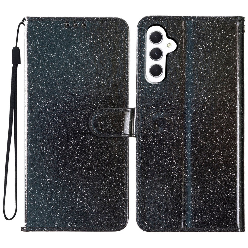 EIDERWOOD Samsung Galaxy A36 (5G) Leather Flip Case with Wallet & Strap - Glitter - Black