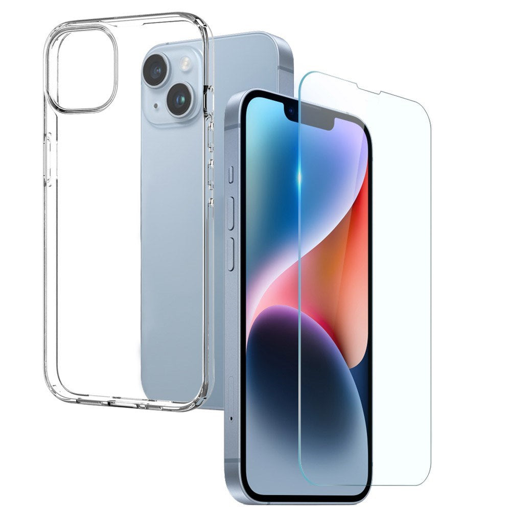 NORTHJO iPhone 14 Protection Set with Flexible Plastic Mobile Case with Tempered Glass Protector - Transparent