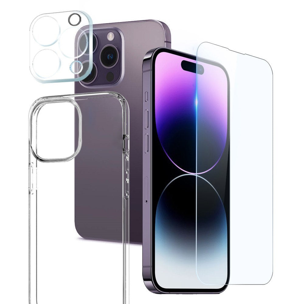 NORTHJO iPhone 14 Pro Max | 3-in-1 360° Protection Set with Case | Screen Protector | Camera Lens Protector - Transparent