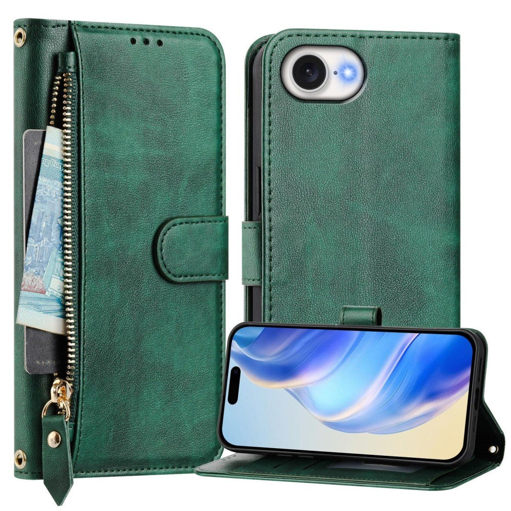 EIDERWOOD iPhone 17e / 16e Faux Leather Flip Case with Wallet & Strap - Green