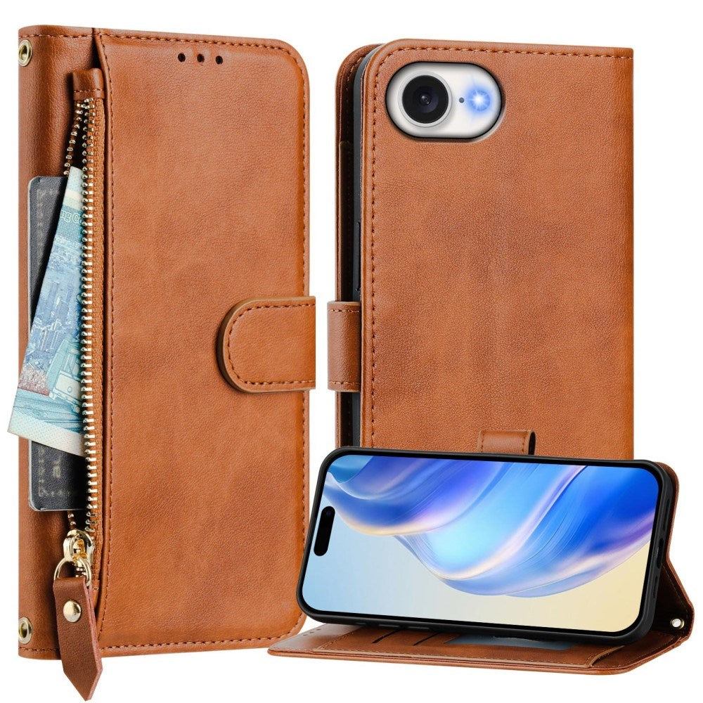 EIDERWOOD iPhone 17e / 16e Faux Leather Flip Case with Wallet & Strap - Brown