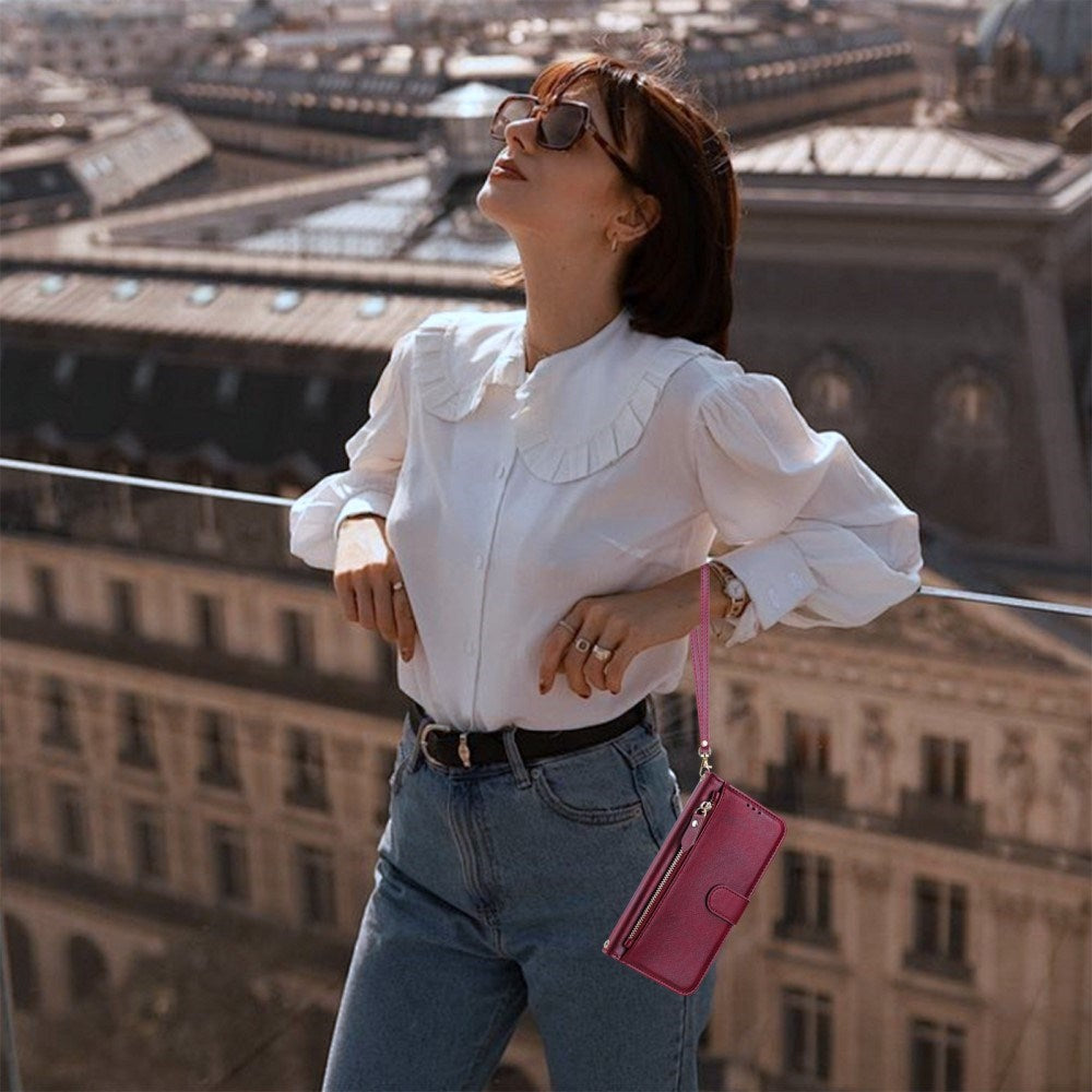 EIDERWOOD Xiaomi Redmi Note 14 Pro+ / 14 Pro (5G) Flip Case with Card Holder for 6 Cards & Zipper Pocket - Red