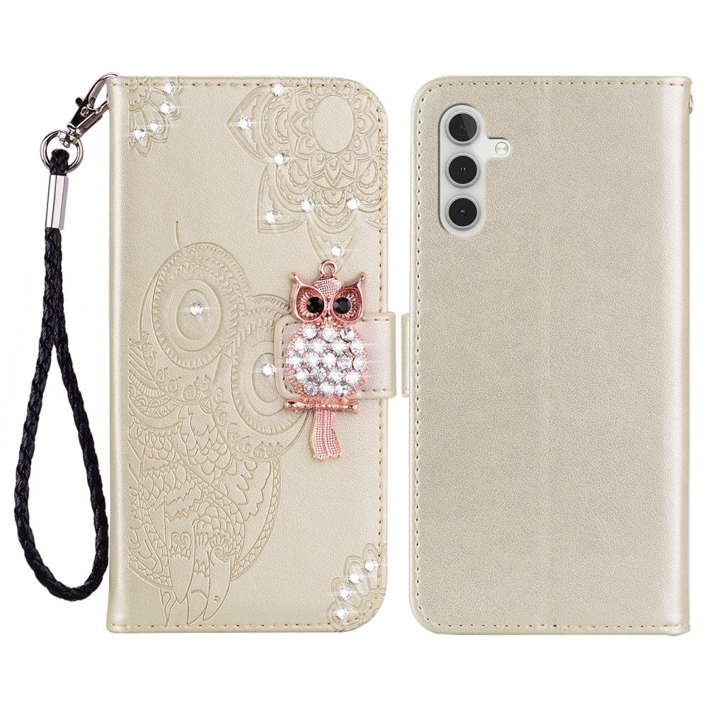 EIDERWOOD Samsung Galaxy S25 Faux Leather Flip Case with Owl Design - Gold