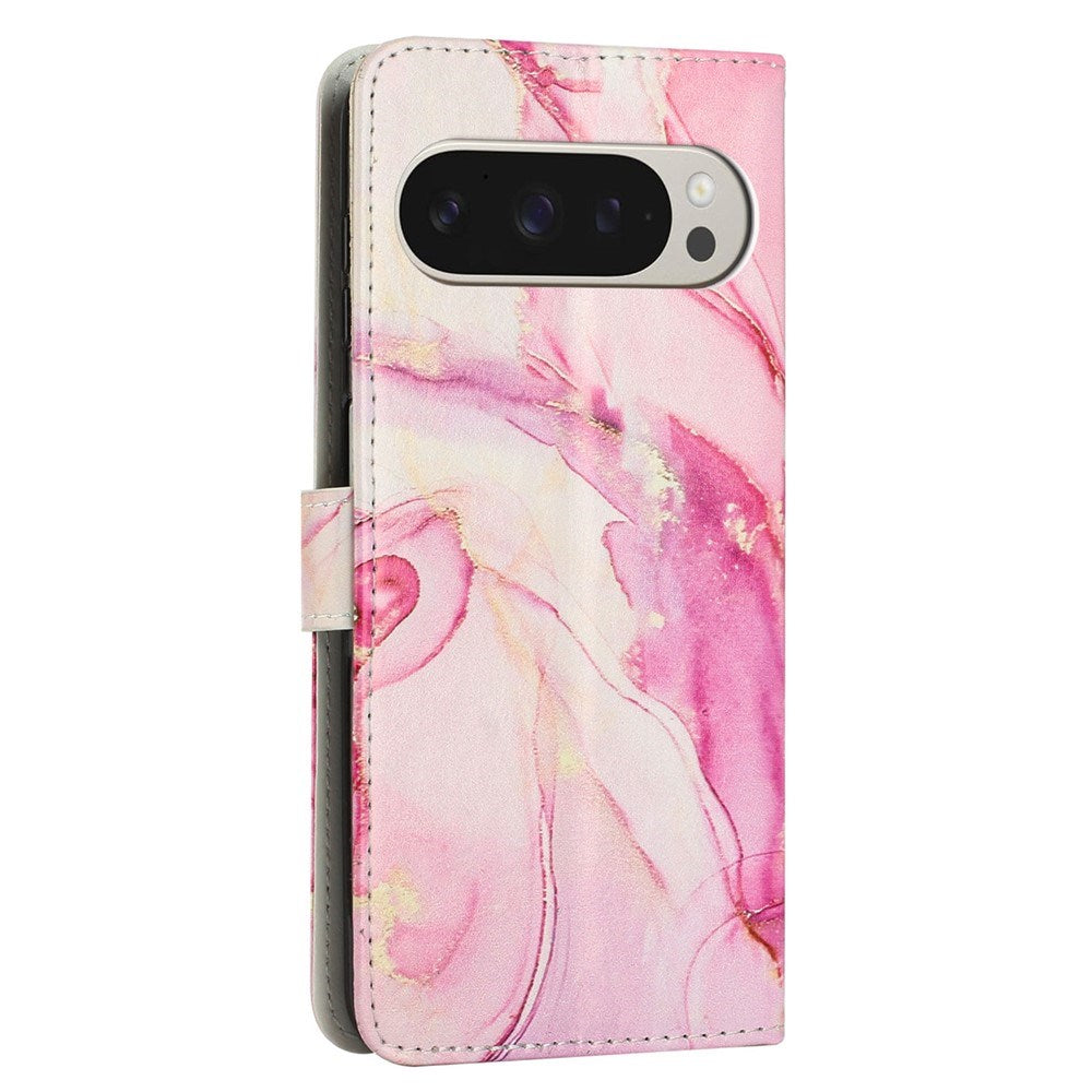 EIDERWOOD Google Pixel 10 Pro XL / 9 Pro XL Marble Patterned Faux Leather Flip Case with Strap - Pink
