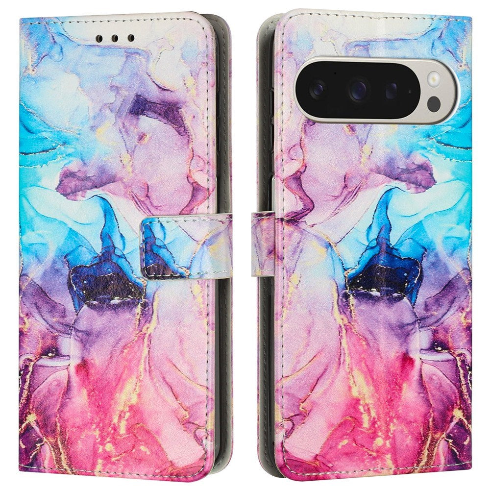 EIDERWOOD Google Pixel 10 Pro XL / 9 Pro XL Marble Patterned Faux Leather Flip Case with Strap - Pink / Purple