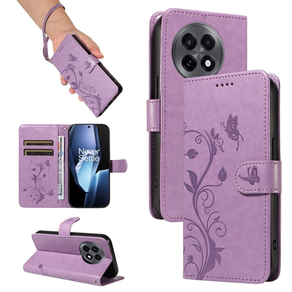 EIDERWOOD OnePlus 13R Flip Case with Engraved Motif - Card Holder & Stand Function - Purple