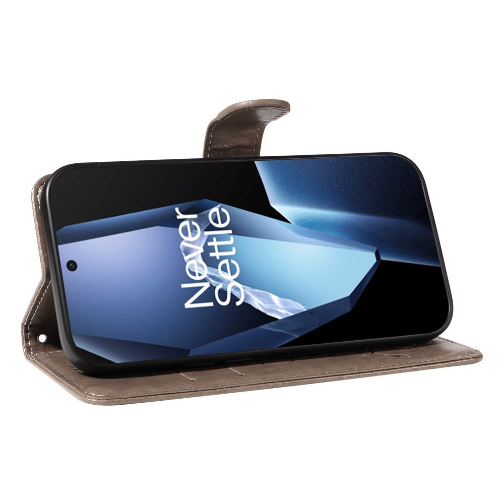 EIDERWOOD OnePlus 13R Flip Case with Engraved Motif - Card Holder & Stand Function - Grey