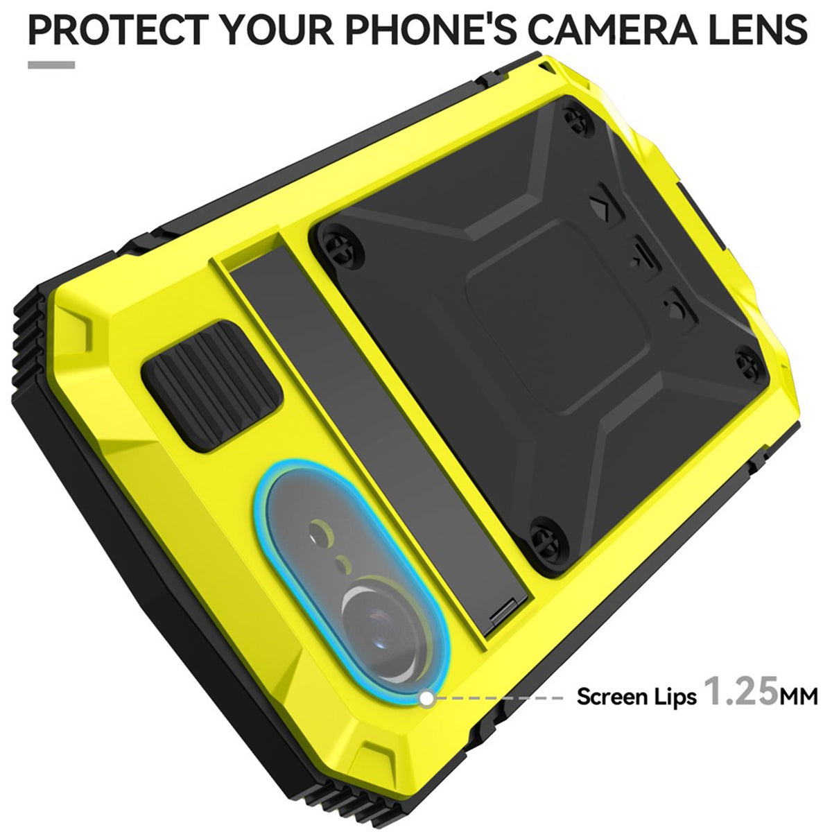 iPhone 17e / 16e R-JUST Hybrid Rugged Case with Built-In Screen Protector & Kickstand - Yellow