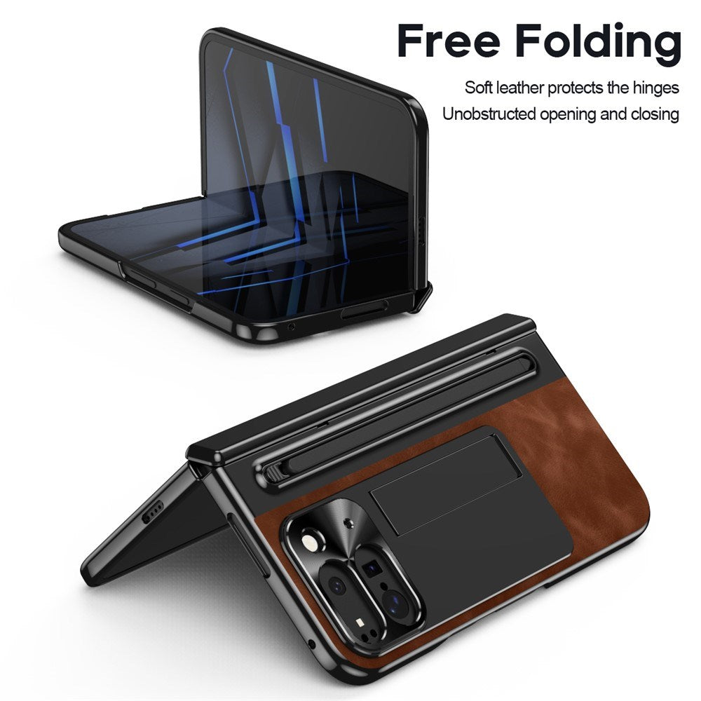 EIDERWOOD Google Pixel 10 Pro Fold Case with Faux Leather Back - Kickstand - Stylus Holder - Black / Brown