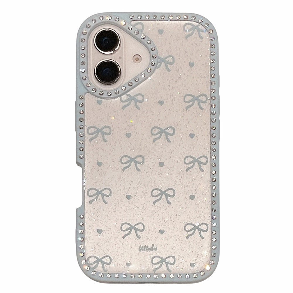 EIDERWOOD iPhone 16 Hybrid Case with Bows and Rhinestones - Transparent / Blue