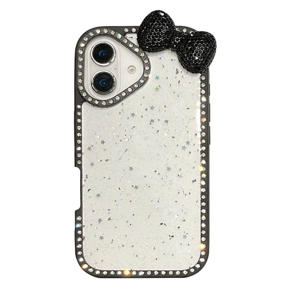 EIDERWOOD iPhone 16 Hybrid Case with 3D Bow and Rhinestones - Transparent / Black