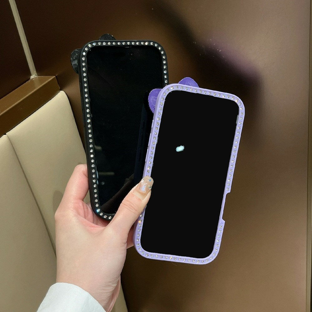 EIDERWOOD iPhone 16 Hybrid Case with 3D Bow and Rhinestones - Transparent / Black