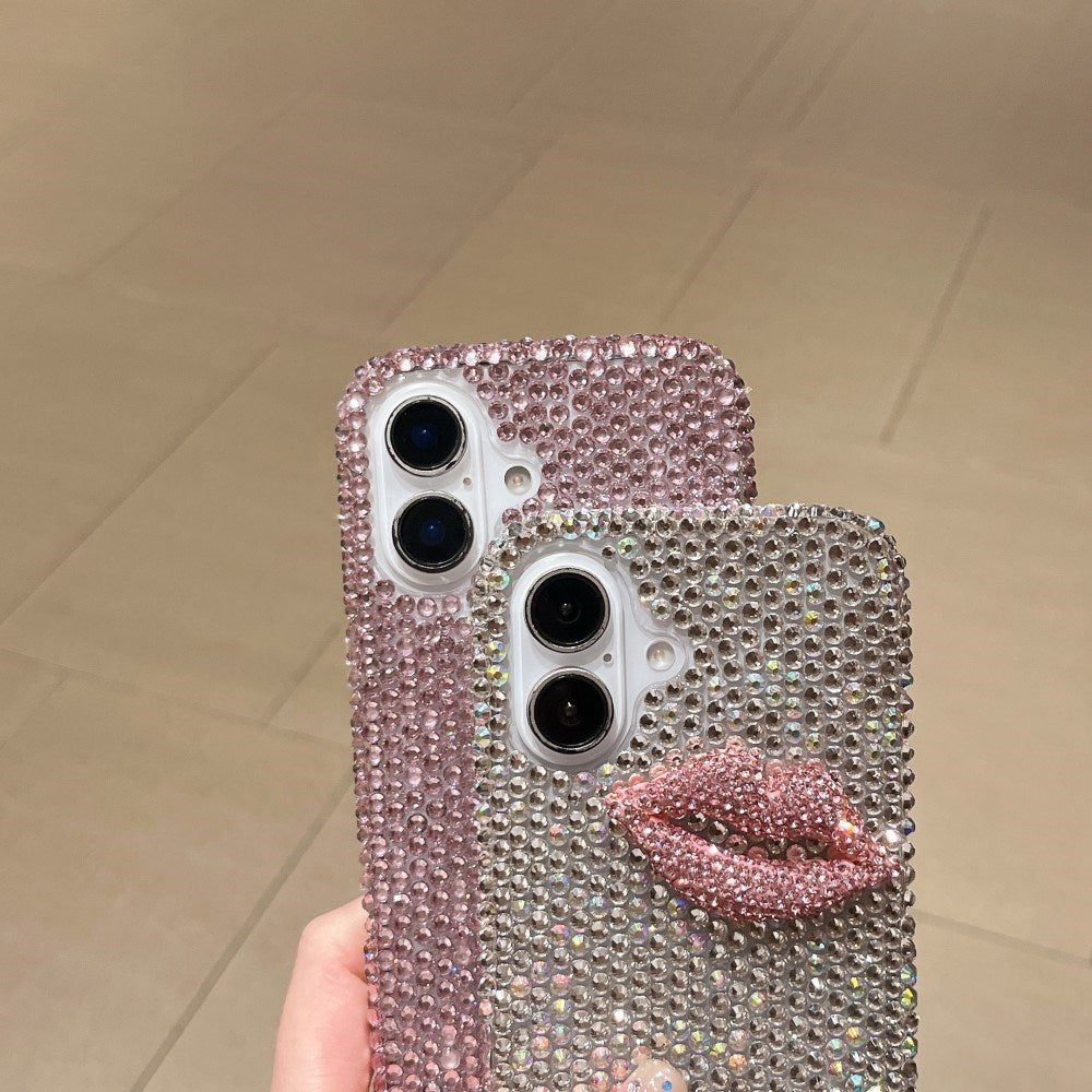 EIDERWOOD iPhone 16 Hybrid Case with Rhinestones & 3D Kiss - White
