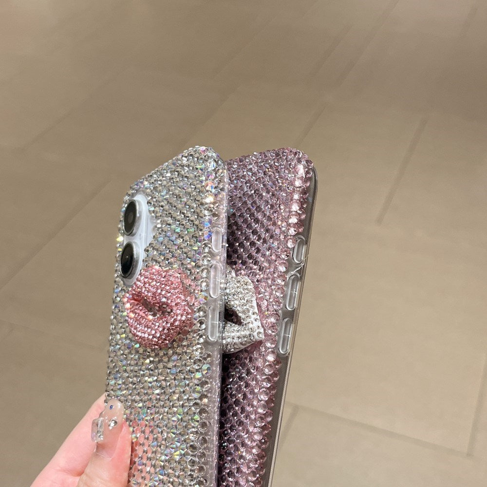 EIDERWOOD iPhone 16 Hybrid Case with Rhinestones & 3D Kiss - Pink