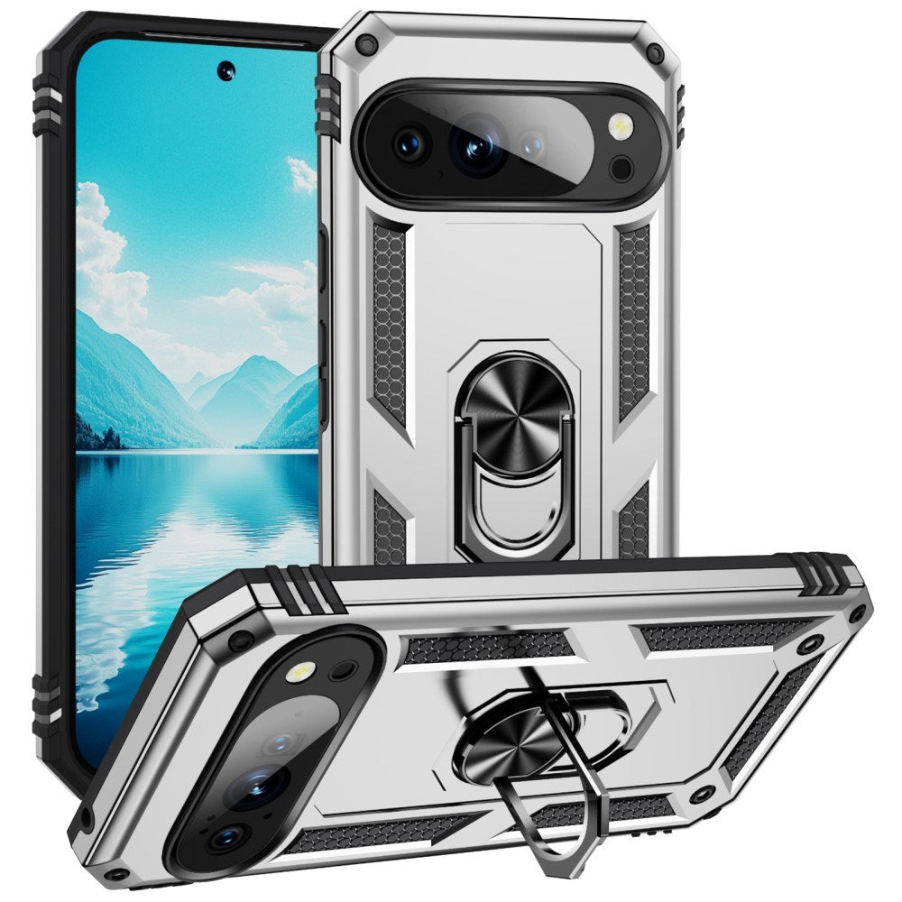 EIDERWOOD Google Pixel 10 / 10 Pro Tough Case with 360 Rotatable Kickstand - Silver
