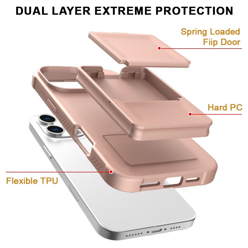EIDERWOOD iPhone 16 Pro Max Flexible Plastic Case with Card Holder & Built-in Mirror - Rose Gold