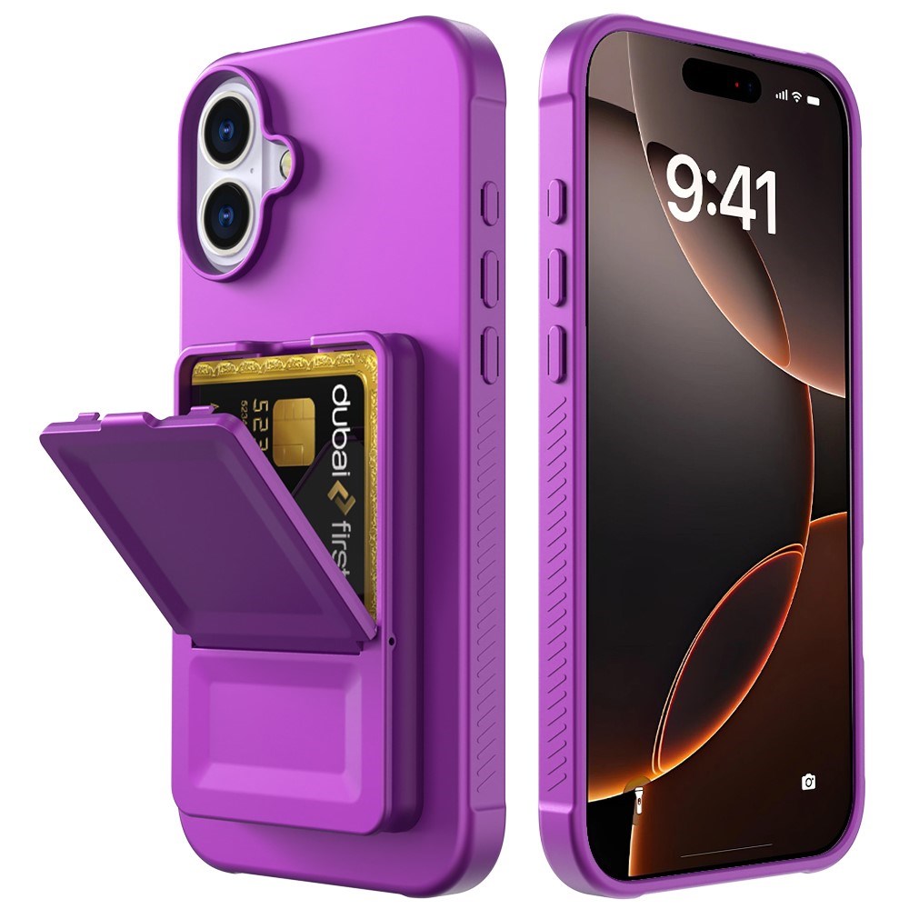 EIDERWOOD iPhone 16 Plus Flexible Plastic Case with Card Holder & Built-in Mirror - Dark Purple
