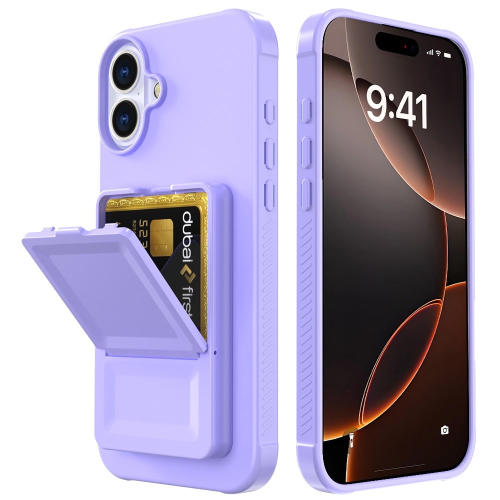 EIDERWOOD iPhone 16 Plus Flexible Plastic Case with Card Holder & Built-in Mirror - Purple