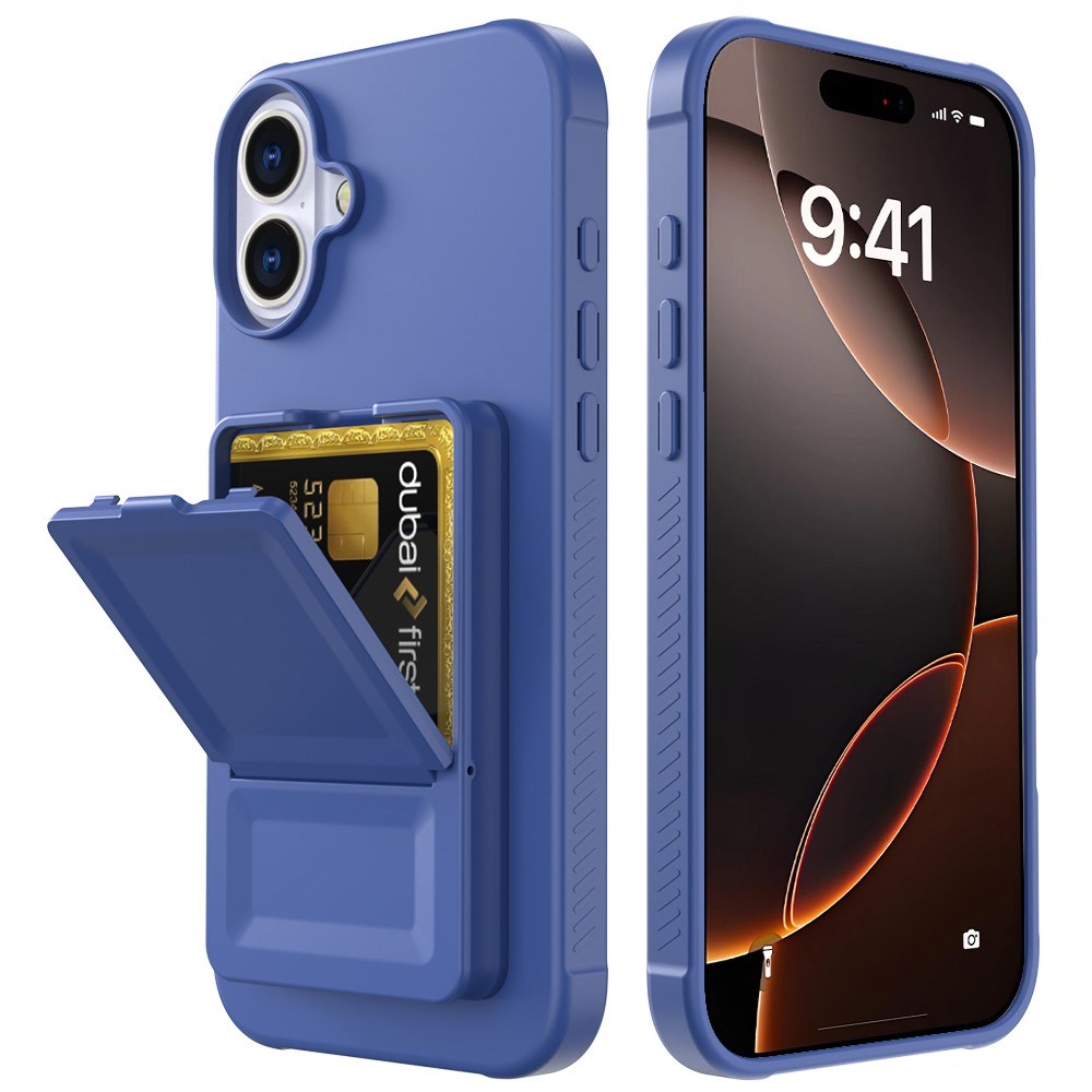 EIDERWOOD iPhone 16 Plus Flexible Plastic Case with Card Holder & Built-in Mirror - Blue