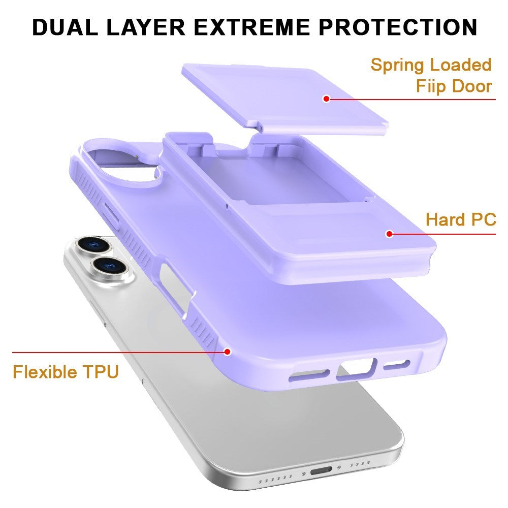 EIDERWOOD iPhone 16 Flexible Plastic Case with Card Holder & Built-in Mirror - Purple